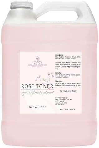Rosewater Glycerin Mist Toner Bulk Spray Facial Body Floral Cleanser Pure Rose Hydrosol Vegetable Glycerine Moisturizing Cleansing Toning Mix Face Skin Hair Body - Packaging May Vary (32 Ounces)
