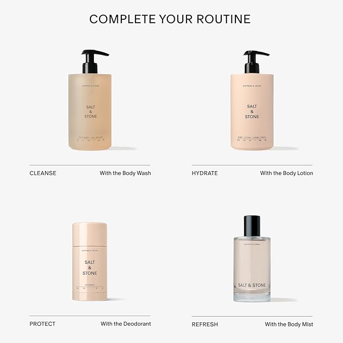 Salt & Stone Body Mist, Saffron & Cedar Scent, Skincare Infused Perfume Hair & Body Spray for Women and Men, Hydrating Fragrance with Glycerin and Red Algae, Vegan, Cruelty Free, 3.4 fl oz