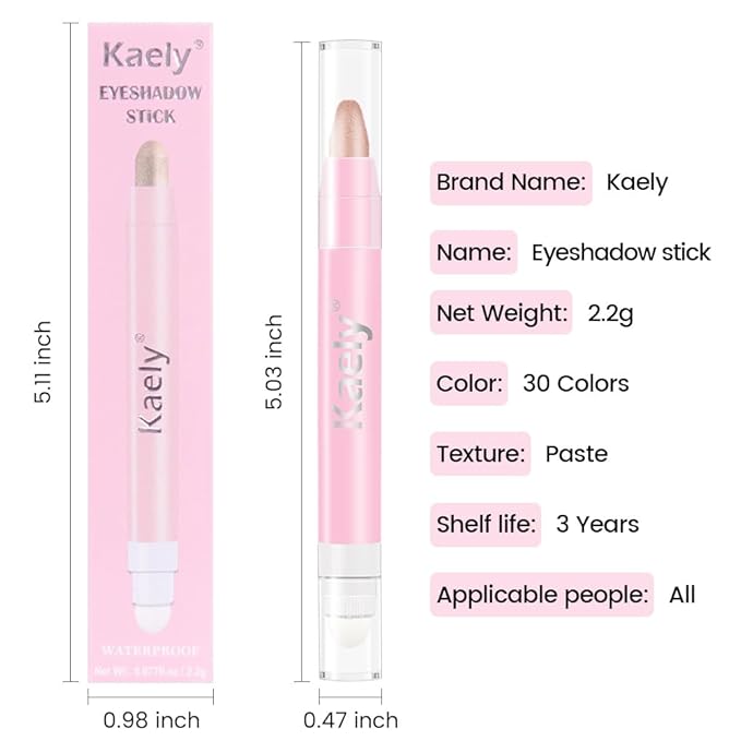 Kaely 2in1 Cream Eye Shadow Brightener Sticks for Eyes, Pencil Eyeshadow Applicator Stick Waterproof Pigmented, Eye Shadow Palette Highlighter Makeup, sombras para ojos, 17 Champagne Shimmer