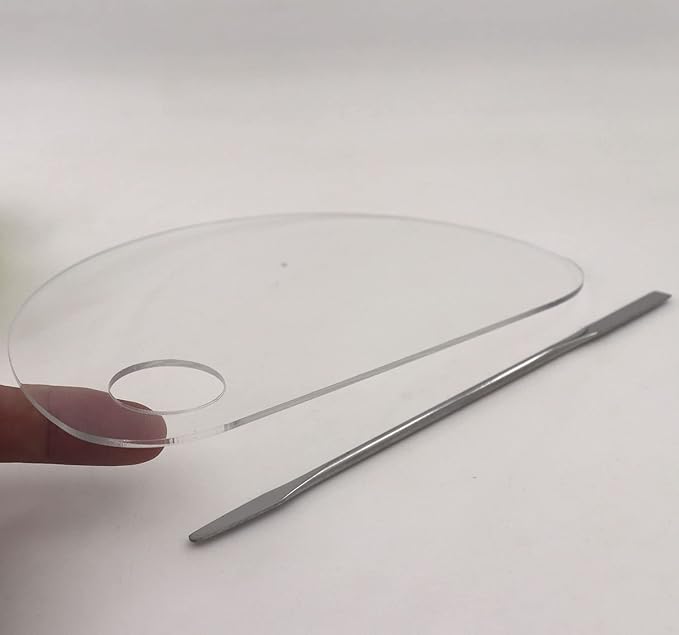 Set of 2 Semicircle Acrylic Makeup Palette and Metal Spatula Acrylic Cosmetic Palette Cosmetic Artist Palette Mixing Palette with Spatula Nail Art Eye Shadow Lipsticks Mixing Makeup Tools