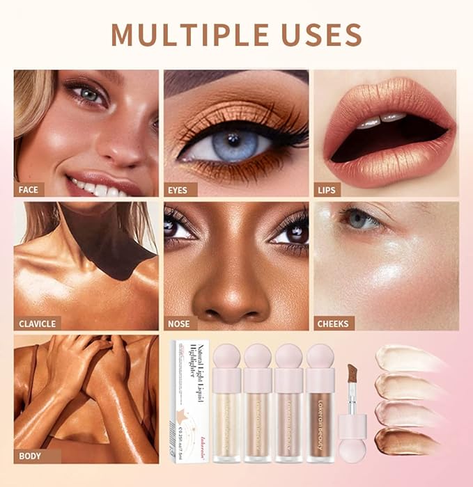 UNYOKE Liquid Highlighter, Highlighter makeup Stick,Makeup Highlighter Face Illuminator, Beauty Glow Highlight Body Shimmer, Waterproof Smooth Cream Highlighter, Longlasting Liquid Highlighter, Body Highlighter.-04#