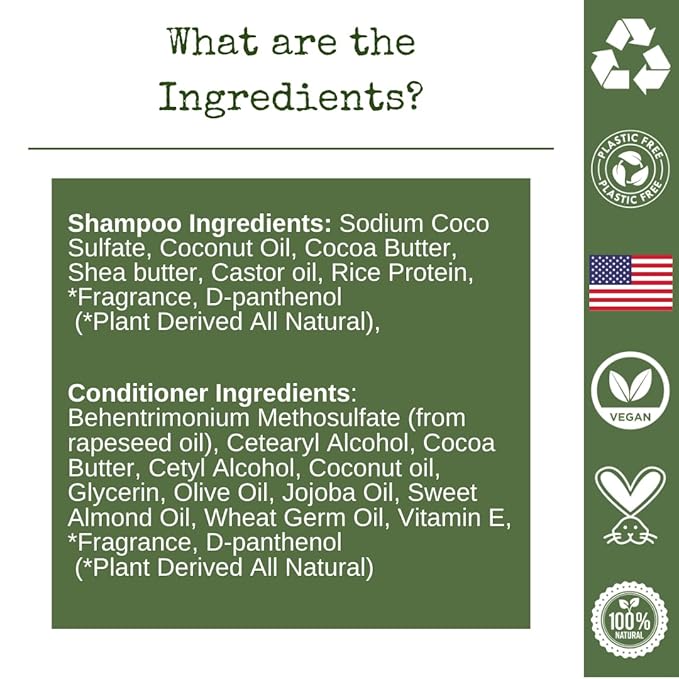 Shampoo Bar and Conditioner Set with Travel Case | Strengthen and Repair Dry Hair | Coconut, Castor Oil, Shea Butter | Made in USA | 2-pk