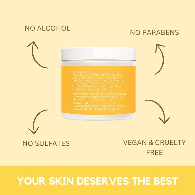 Sea Salt Body Scrub by Florida Suncare - Ocean Salt Body Polish Infused with Marine Algae - Exfoliating Face and Body Scrub - Facial Scrub Exfoliator to Tackle Acne and Scars (Yuzu, 12.1 oz)