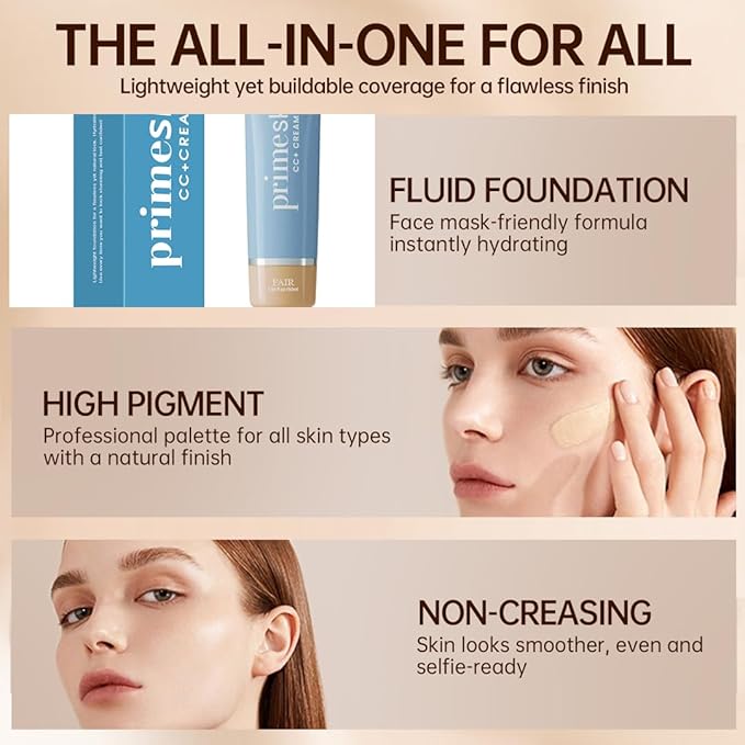 Primeskin Cc Cream for Older Women,Korean Cc Cream, Self Adjusting for Mature Skin, Satin Skin Korean 1.69 Fl Oz/50ml (FAIR)