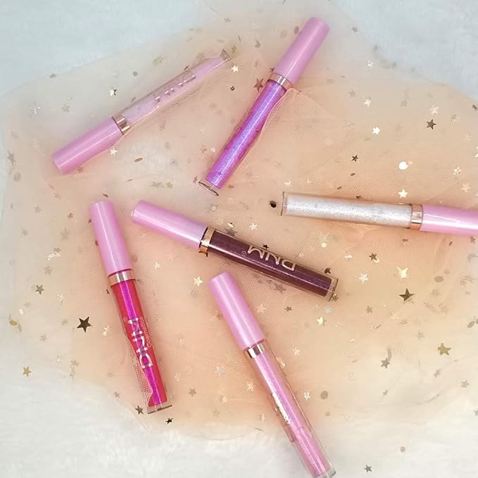 evpct 6Pcs Holographic Shimmer Lip Gloss Liquid Lipstick Set Makeup, Pink Red Metallic Lipstick Long Lasting Waterproof, Diamond Shinning Sparkly Sparkle Lipstick Face Eye Moisturizing High Gloss Glow