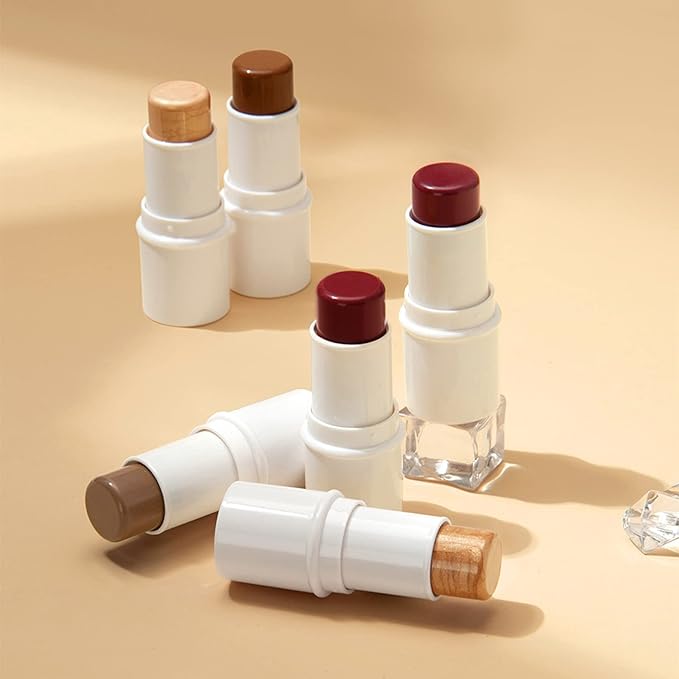 3 Colors Highlilghter Contour Blush Sticks Creamy Sticks for Cheeks, Eyes Cosmetics Stick Set, 3 in 1 Long Lasting Waterproof Moisturizer Makeup Sticks for All Skin