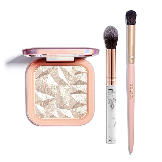 Face Highlighter Makeup Palette Kit, Shimmer Glitter Highlight Contouring Palette Natural Nude Shiny Contour Highlight Makeup Illuminator Highlighter Concealer Palette with brush (Champagne Gold)