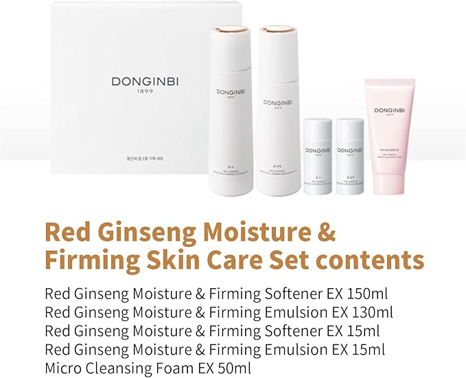 Donginbi Red Ginseng Moisturizing & Firming Set EX, Anti-Aging Korean Skin Care, Routine Kits for Smooth, Radiant Skin