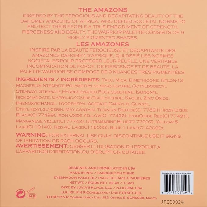 Juvia's Place Warrior 2 Eyeshadow Palette - Professional Eye Makeup, Pigmented Eyeshadow Palette, Makeup Palette for Eye Color & Shine, Pressed Eyeshadow Cosmetics