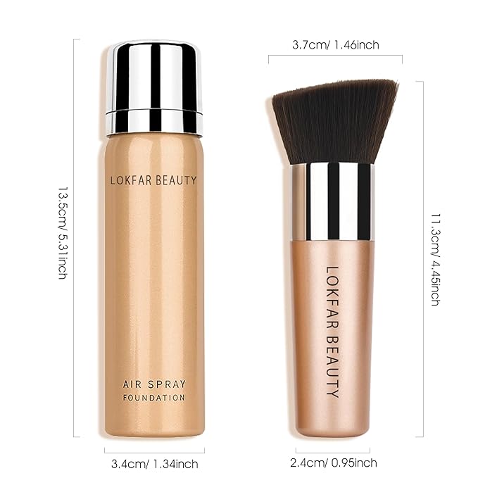 AirBrush Foundation Spray, Silky Mist Foundation Spray Makeup Set with Brush, Full Coverage Foundation for Smooth Radiant Finish, Formula Breathable Lightweight Hydrating | #03 Warm Peach