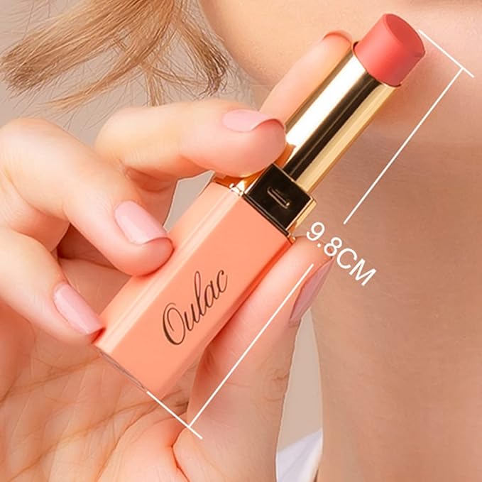 Oulac Nude Matte Lipstick for Women, Lipstick & Blush Duo, Peach Creamy Soft Satin Finish Lipsticks,Moisturising Formula,Rich Color Lightweight, Rose Oil,Vegan & Cruelty-Free| 3.6g (Y12