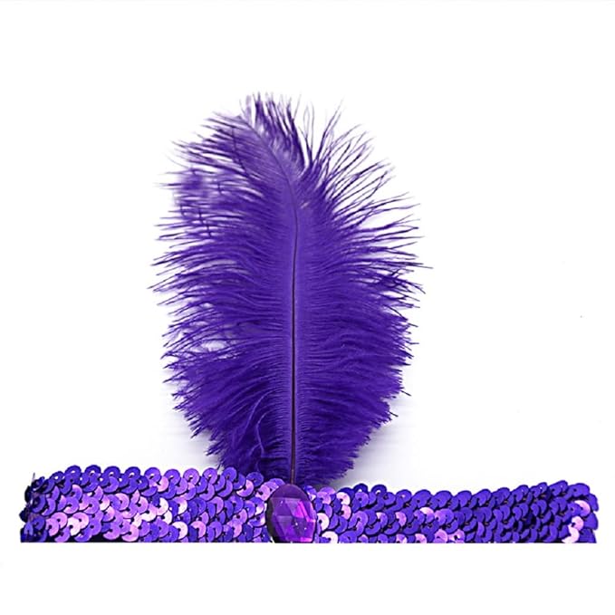 Carnival hair accessories purple and green Sequins Feather Headpiece 1920s Party Feather Headband