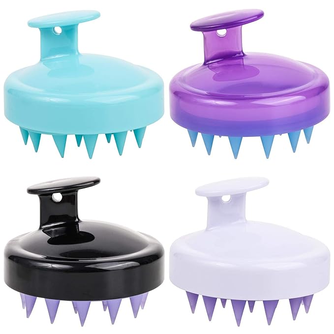4 Pcs Hair Shampoo Brush Scalp Massager Silicone Scalp Scrubber air Washing Tool for Shower