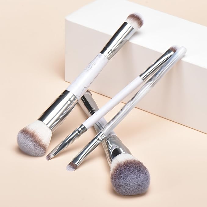 4 pcs makeup brushes, double head makeup brush set, loose powder powder blusher foundation make-up concealer eye shadow eyebrow brush, multi-purpose makeup tools