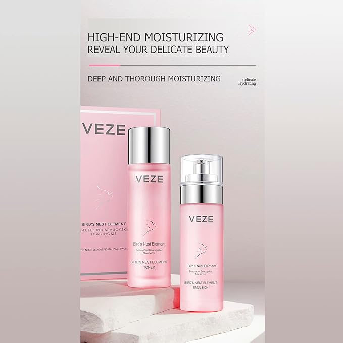 VENZEN Bird's Nest Element Beautecret Seaucysket Niacinome Set Moisturizing Body Face Hand Skincare Delicate Hydration Toner Emulsion 2Pcs Gift Box