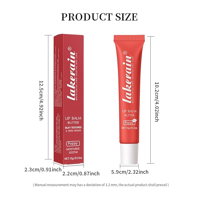 Lip Butter Balm, Day/Night Hydrating Lip Mask, Moisturizing Lip Balm Butter, Ultra-Nourishing Lip Care Moisturizer, Lip Butter Gloss Shine Lip Glow Oil Makeup#4 Poppy