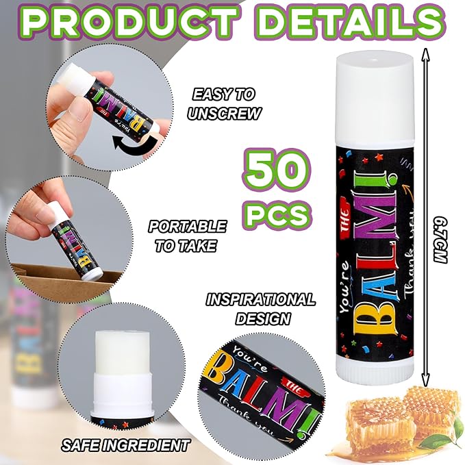50 Pack Employee Team Appreciation Gifts Bulk Lip Balms Thank You Gifts Inspirational Gifts Party Supplies Christmas Volunteer Gifts for Women Men Staff Coworkers Teachers Nurses