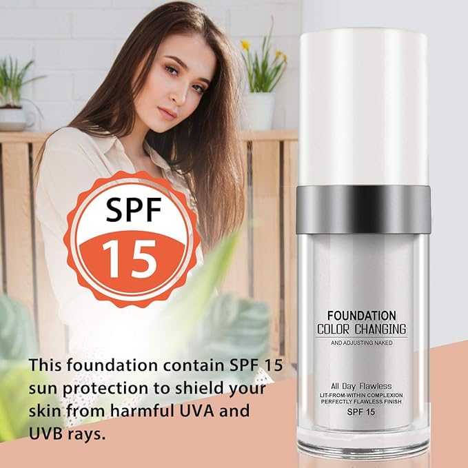 30ML Flawless Colour Changing Warm Skin Tone Foundation,Naturally Blends Moisturizing foundation makeup,Long Lasting Waterproof Poreless Liquid Foundation SPF 15 for Face Makeup