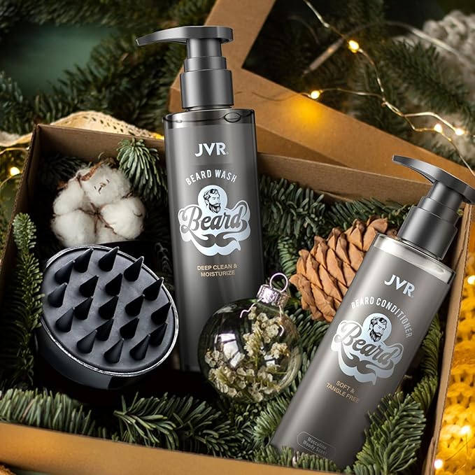 JVR Beard Wash and Beard Conditioner for Men, Beard Shampoo Cleanse and Reduces Frizz, Soften & Strengthens, Organic with Coconut, Aloe, Provides Shine for Dry & Coarse Beards, Beard Care (6.7oz)