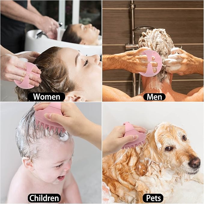 Silicone Scalp Massager Shampoo Brush Hair Scrubber Scalp Brush for All Hair Types of Women, Men, Kids, Pets - Pink