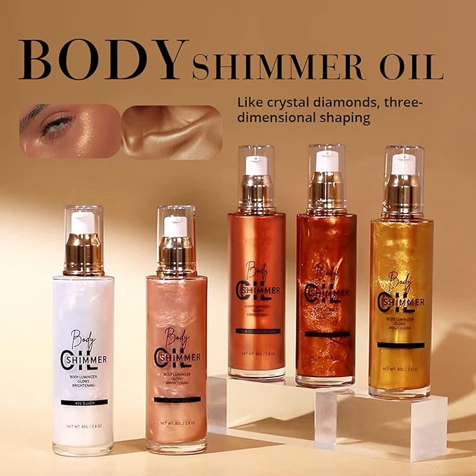 Shimmer Body Luminizer 5 Color Waterproof Smooth Face Body Glow Illuminator Non-sticky Liquid Body Highlight Illuminator for Face & Body & Leg (80 ML, 01 Pearl White)