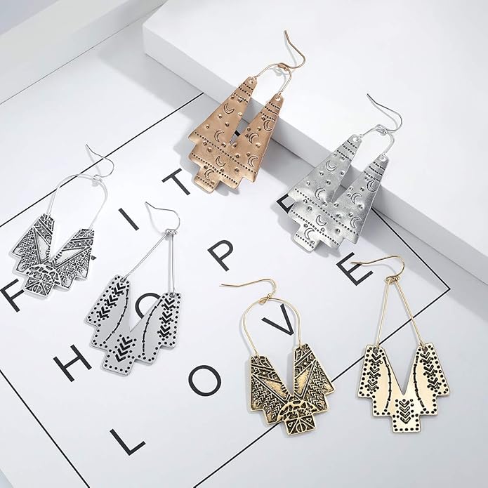 Zealmer Gold Geometric Earrings Statement Vintage Boho Ethnic Earrings Hollow Out Fan Shape Dangle Drop Earrings for Women Birthday Christmas Valentines Day Gift