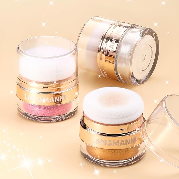 Glitter Body Highlighter Powder Body Shimmer Sparkle Face Brightening Highlighter Powder for Face Eyes Body Glow Makeup With sponge head(silvery)