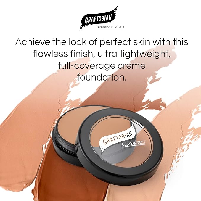 Graftobian HD Glamour Crème Foundation 1/2oz, Weightless Full Coverage Makeup, 65 Inclusive Shades, For All Skin Types, Natural or Full-Glam Looks, For Professionals and Beginners, Mixing Medium