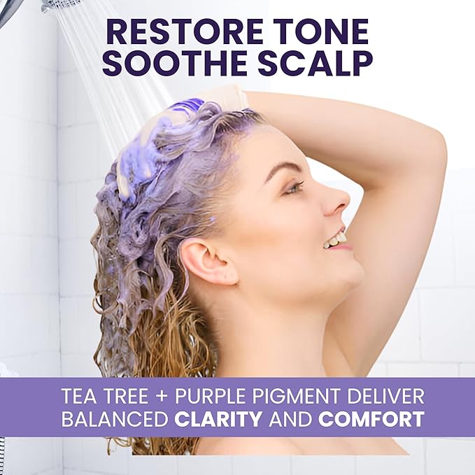 Tea Tree Purple Shampoo & Conditioner Set for Blonde, Bleached, Silver & Grey Hair, Anti-Brass Toner, Boosts Highlights & Color, Revitalizes, Relieves Itchy Scalp & Salon-Grade Hair Toner.