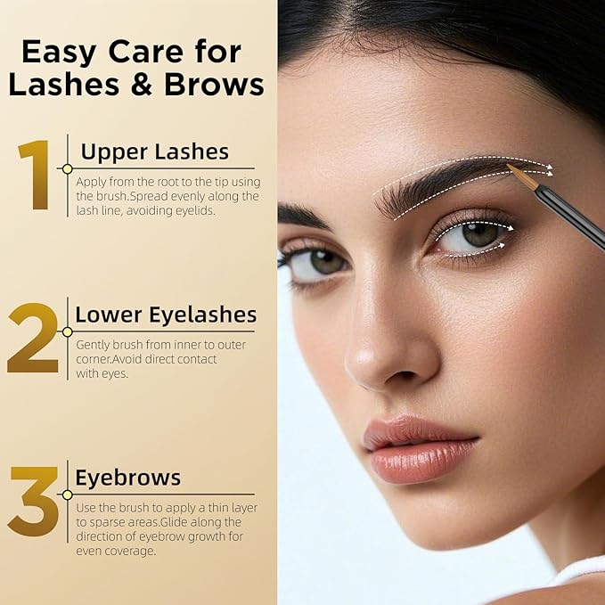 Eyelash Growth Serum & Eyebrow Growth Serum – 15 Plant Extracts with Biotin for Longer, Fuller, Thicker Lashes, Natural Vegan Gentle Nourishing Lash Enhancer (Gold Black)