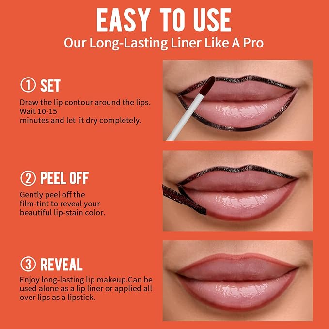 2pcs Lip Stain Peel Off - Lip Liner Stain Long Lasting Waterproof,2-in-1 Lip Liner with Tweezer Nude Matte,Non-Stick Cup,Highly Pigmented,Natural Finish,Stay On All Day,Perfect for Gift (Nude+Cocoa)