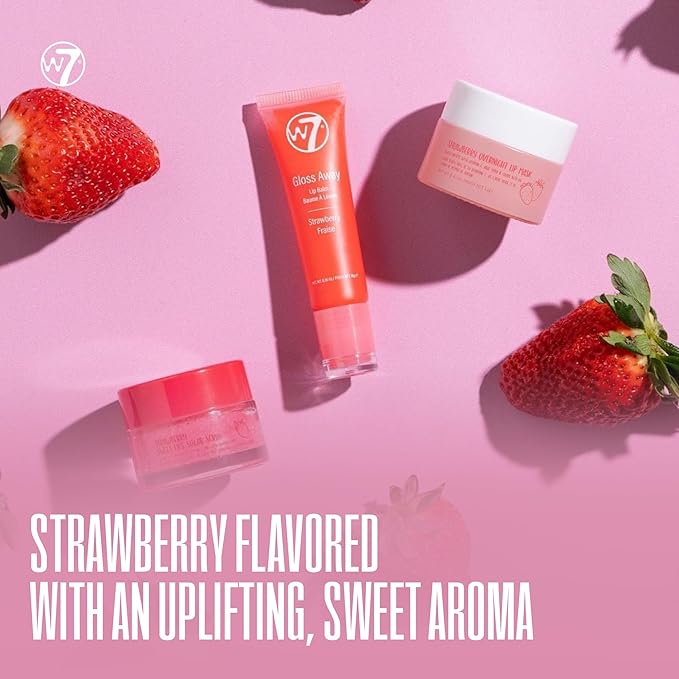 W7 Sweet Dreams Lip Care Trio - 3 Piece Set - Overnight Lip Mask, Lip Balm & Lip Scrub - Strawberry