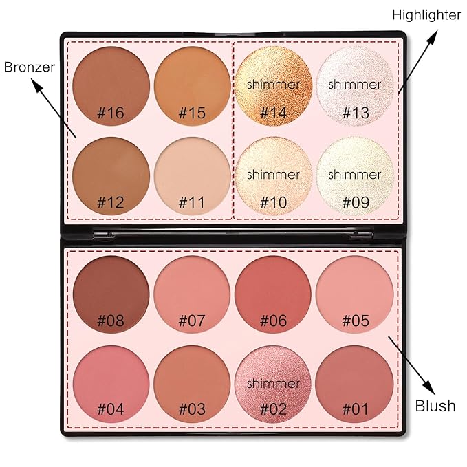 16 Colors Contour Palette Make up - Blush Highlighters Bronzer Powder All in one Makeup Palettes Contour Kit - Face Cosmetics Gifts for Women Beauty for Festivals (SET1)