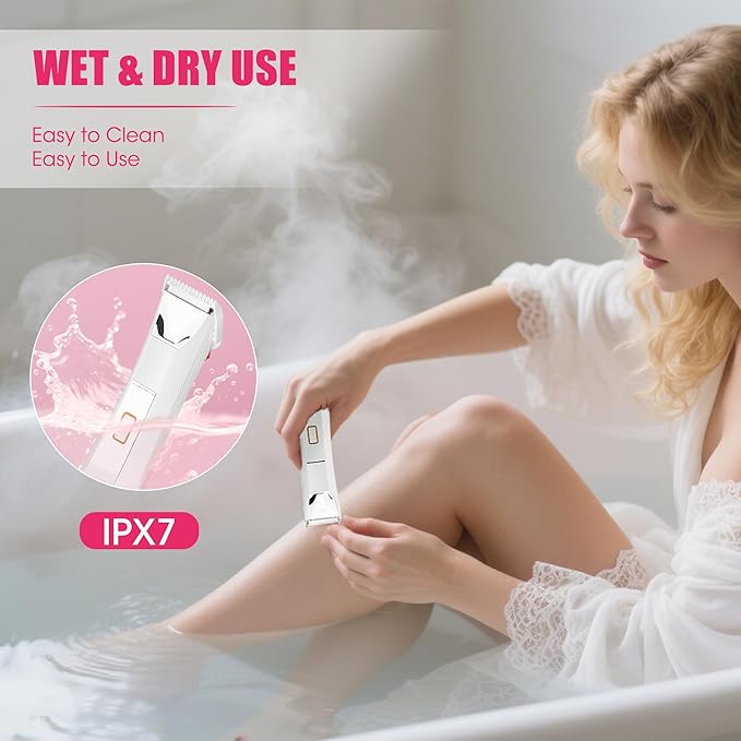 Karrte Women's Razors for Shaving Pubic Hair, 3-in-1 Wet & Dry Bikini Trimmer for Women's Private Area, Replaceable Ceramic Blade Head Electric Shaver with Travel Lock