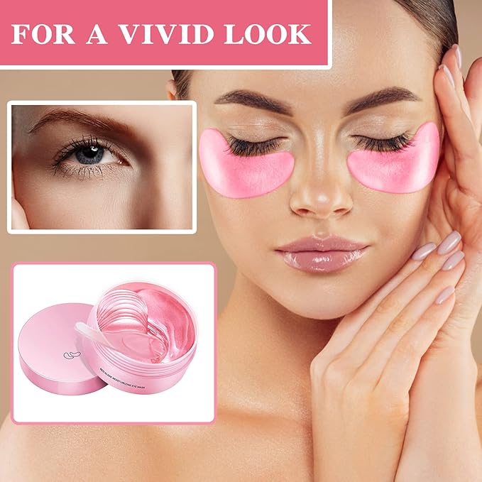 Under Eye Patches 60 Pcs,Pink Eye Mask,Puffy Eyes & Dark Circles Treatments,Improve Reduce Smooth Wrinkles,Fine Lines and Under Eye Bags,Hydrating & Moisturizing,Firm Eye Skin Care for Women and Man
