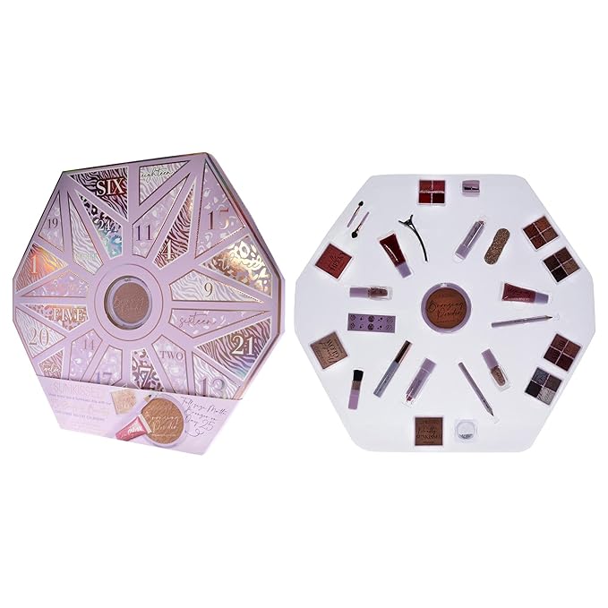 Sunkissed Christmas 25 Days of Beauty - Face, Lips and Eye Makeup - 2 Nail Polishes and 3 Cosmetic Brush Applicators - Vegan Formula - 25 Makeup Products and Accessories - 1 pc Gift Set