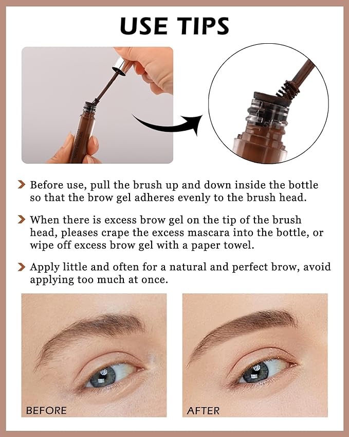 Waterproof Tinted Brow Gel - Long Lasting, Smudge-Proof Liquid Eyebrow Makeup - Volumizing Enhance Eyebrow Mascara for Women - With Brow Razor Brush - 02 Auburn