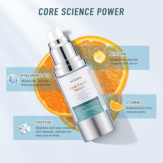 Vitamin C Serum for face with Hyaluronic Acid,Tri-Peptide Anti-Aging Facial Treatment for Mature Skin, Dark Spot Removal, Wrinkle Reduction, Firming, collagen-hydrating,antioxidant formula, 1 fl.oz