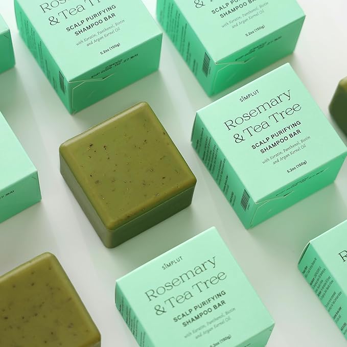 Rosemary & Tea-Tree Scalp Clarifying Shampoo Bar with Keratin, Panthenol, Biotin and Argan-Oil (5.2oz) | Sulfate Free, All Natural, Hair Moisturizing & Nourishing Soap, Deep Cleansing Solid Shampoo