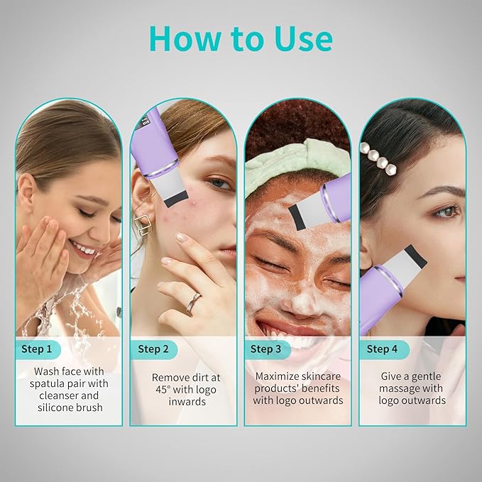 Skin Scrubber Facial Spatula - 4-in-1 Deep Cleansing Tool for Pore Extraction, Fast Charging Dock Blackhead Remover Face Spatula for Facial Skincare Women Gift (Purple)