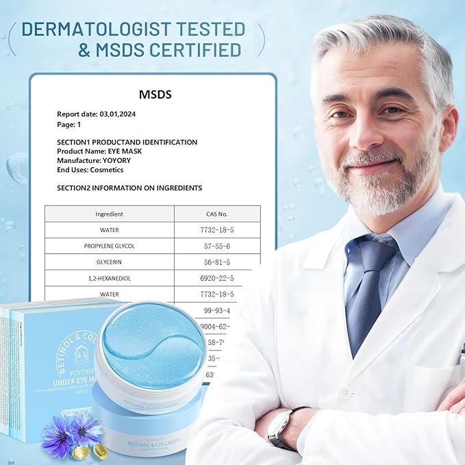 Under Eye Masks Patches - Hyaluronic Acid Collagen for Dark Circles,Eye bags, Fine Lines,puffiness Smoothing Skin Care Treatment Hydrating for Women and Men, (60 Pcs) Blue