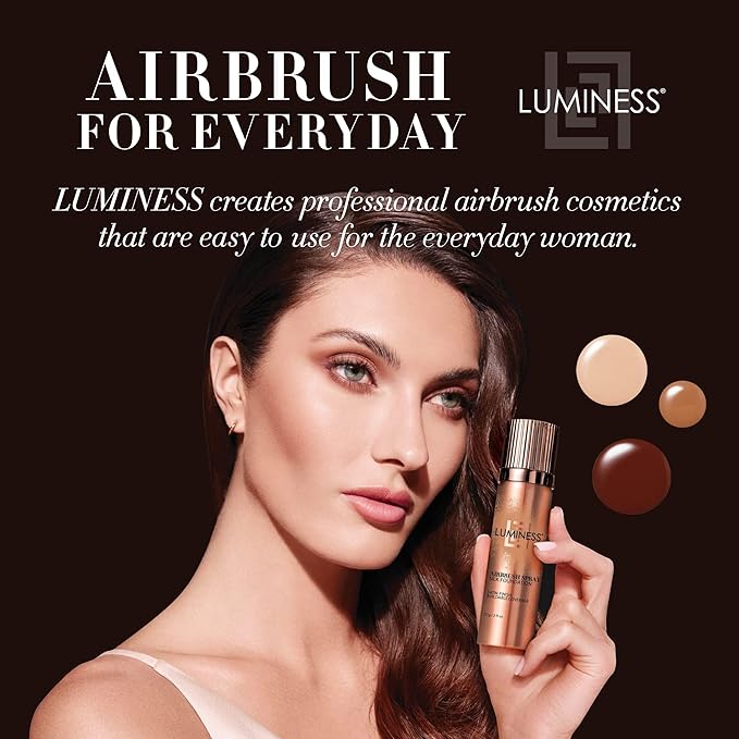 LUMINESS Airbrush Spray Silk Foundation Starter Kit - Deep - Foundation, Primer & Dual-Sided Angled Buffing Brush - Medium, Buildable Coverage, Anti-Aging Formula Hydrates & Moisturizes