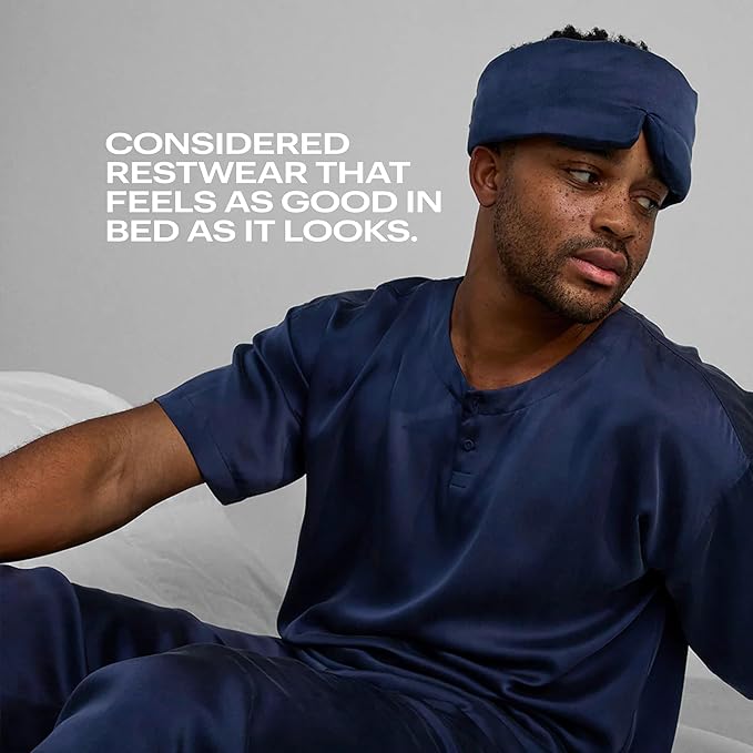 Lunya Sleep Mask with Box - Washable Silk Sleeping Mask and Headband for Beauty Routines - Thermoregulating Comfort for Restful Nights - Silk Eye Mask for Women - Large - Deep Blue