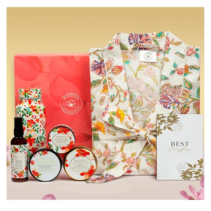 Spa Gift Set with Robe - 7 pc for New Mothers Postpartum Moms & Expecting- Luxurious Gift Set w Jasmine Candle Honey Lotion Coconut Oatmeal Body Scrub - All-Natural for Self-Care. Push present.
