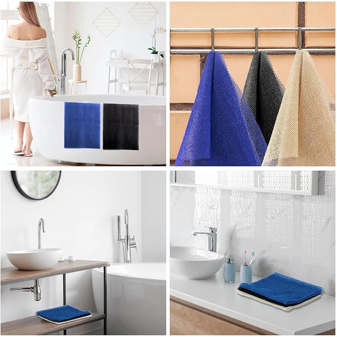 UJFQBH 3 Pieces African Bath Sponge African Net Long Net Bath Sponge Exfoliating Shower Body Scrubber Back Scrubber Skin Smoother,Great for Daily Use(Blue,Black,Off-White)