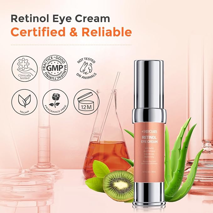 Retinol Eye Cream for Dark Circles and Puffiness, Anti Aging Under Eye Cream with Hyaluronic Acid, Retinol & Collagen to Fight Fine Lines, Wrinkles & Dark Spots