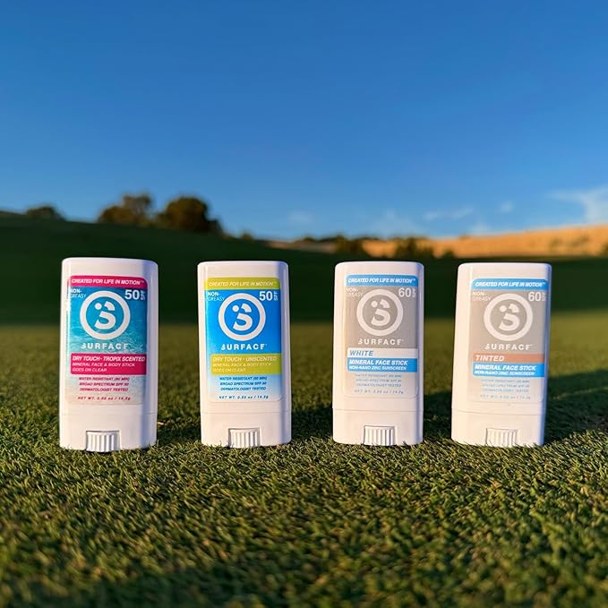 Surface Mineral Sunscreen Face Stick SPF 60, Lightweight Non-Nano Zinc Oxide Formula, Reef Friendly, Broad Spectrum UVA UVB Protection, Water Resistant Sun Care for 80 Minutes, Tinted, 0.5oz