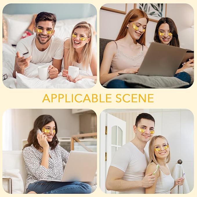 Under Eye Patches, Gold Eye Patches for Puffy Eyes and Dark Circles 24k Gold Under Eye Mask for Wrinkles Eye Bags for Women and Men Collagen Skincare Treatment (20pcs)