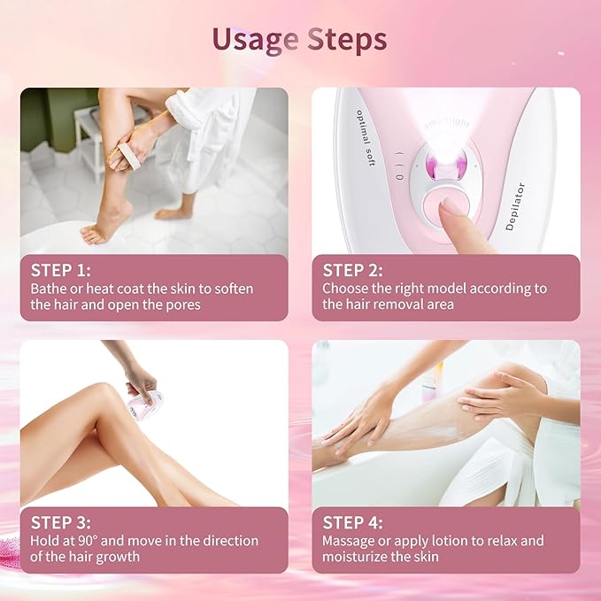 Smooth Glide Epilators Hair Removal for Women, 2 Speed Hair Removal Device with LED Light, Portable Rechargeable Face Epilator, Epilator for Women Face, Bikini, Arm, Legs, Armpits