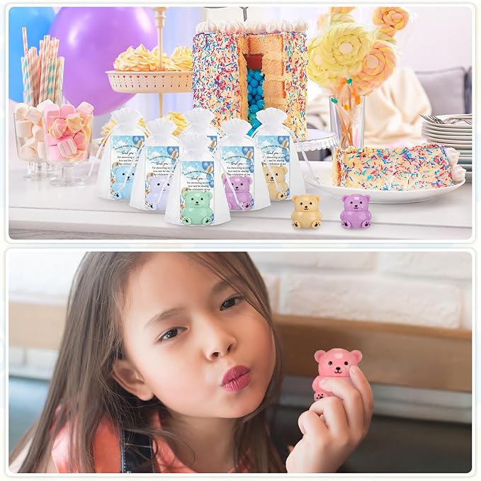 24 Sets Baby Shower Bear Lip Balm Favors Bear Lip Care Transparent Lipstick with Gift Bags and Thank You Cards for Baby Shower Gender Reveal Favors Decorations Gift Supplies